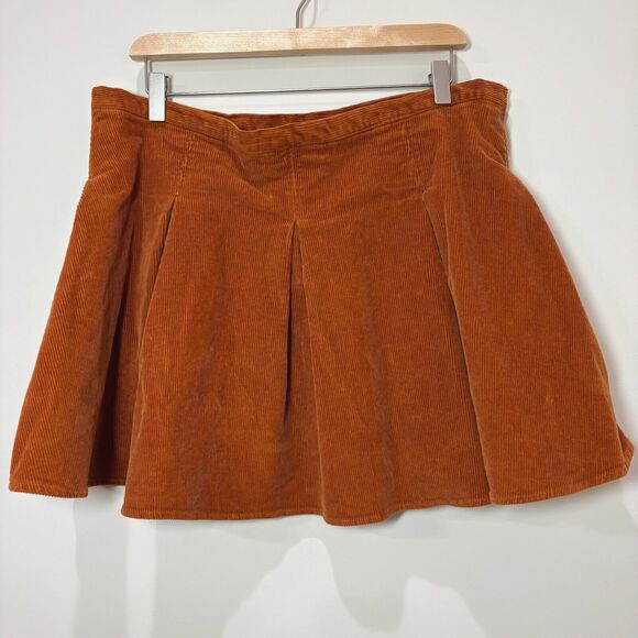 Camel Brown Corduroy Mini Skirt Pleated sz 17 Circle Skater Academic Y2K Preppy - Picture 4 of 8